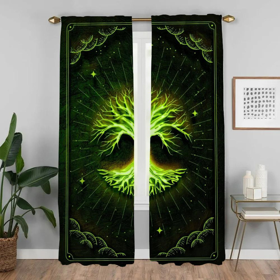 Lebensbaum Verdunkelungsvorhang Set aus 2 Paneelen in Tüll-Optik, modern grafisches Design, halbtransparent, Mehrfarbig, B: 50 cm, H: 70 cm - Bild 1
