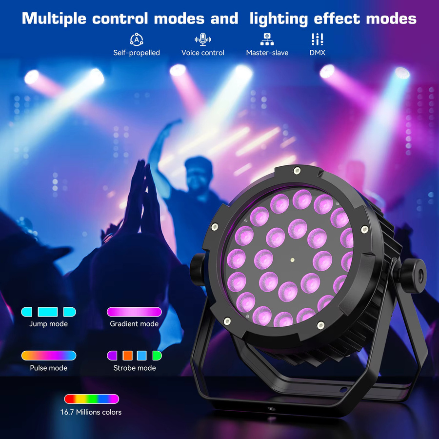 U'King 4er-Set Wasserdichte LED Par Lichter RGBWA + UV 6in1 mit DMX512 und Strobe-Effekt in Schwarz - Bild 5