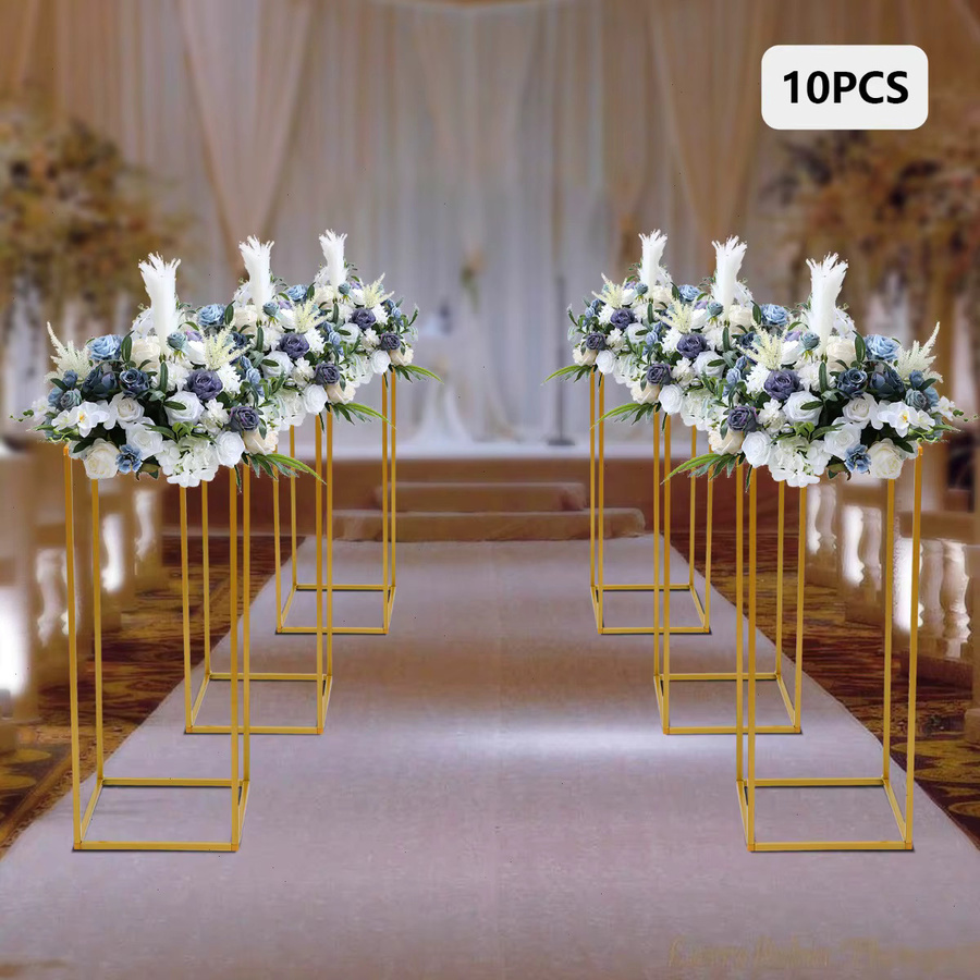 10-teiliges Blumenständer-Set Bymaocar in Gold, moderne dreieckige Blumenhalter aus Kunststoff und Metall für Hochzeitsdekoration, B/T/H: 24 x 24 x 60 cm - Bild 1