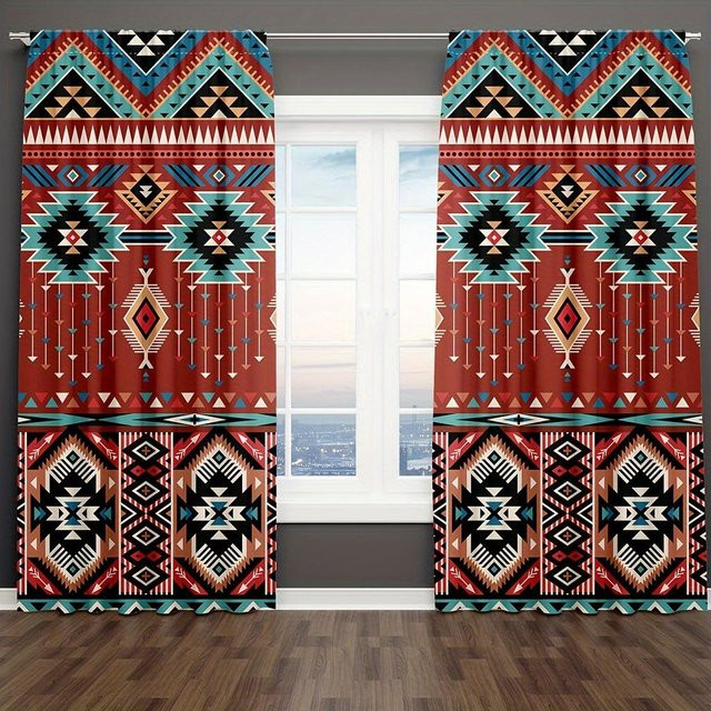 Yiran Furniture Boho Vorhänge mit Vintage-Muster, 2er-Set, halbtransparent, Mehrfarbig, B: 50 cm, H: 130 cm - Bild 1