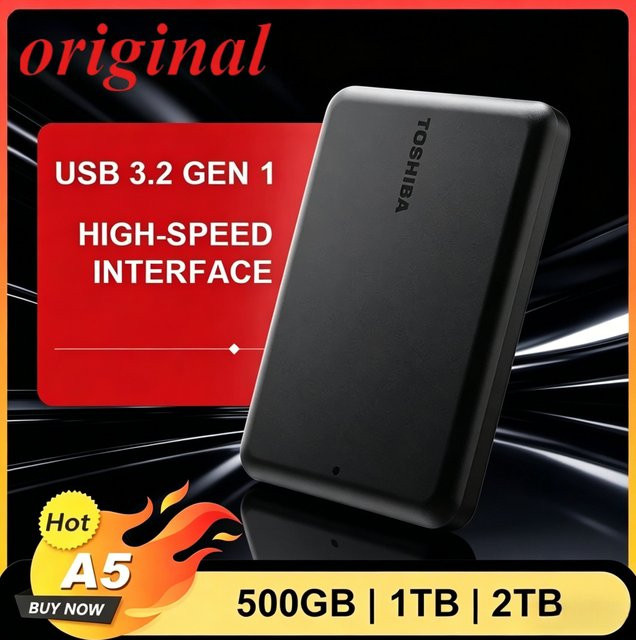 Toshiba A5 Serie Tragbare Festplatte Schwarz USB 3.2 Gen1 HDD mit 500GB, 1TB oder 2TB Kapazität kompatibel mit Mac - Bild 1