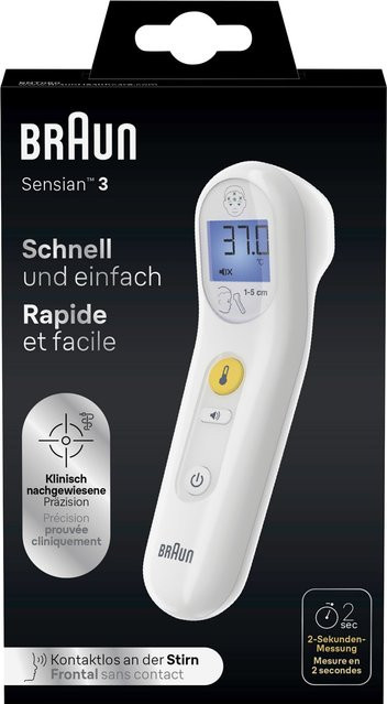 Braun Sensian 3 No Touch Thermometer BNT050WE in Weiß und Gelb - Bild 1