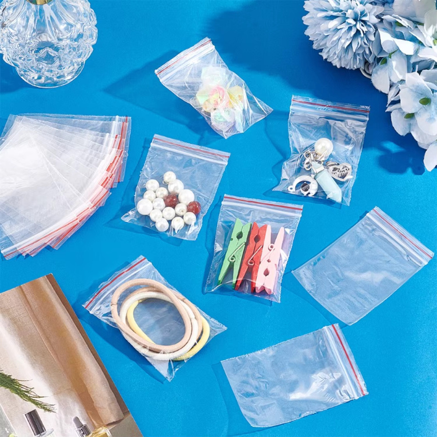 Transparente Kunststoff-Aufbewahrungsbeutel mit Press-Seal-Verschluss für Schmuck, Lebensmittel oder Pillen, 100 Stück - Bild 2