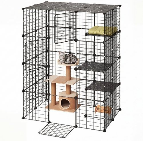 VEVOR Katzengehege 4-stöckig aus Metall in Schwarz, DIY Katzenlaufstall mit 4 Türen für 1-2 Katzen und Kleintiere, B/T/H: 104,1 x 71,1 x 139,7 cm - Bild 1