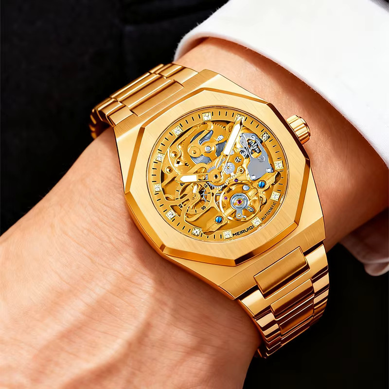 MEIRUIQI Armbanduhr, Automatik, Tourbillon, Edelstahl, Gold, Herren - Bild 6