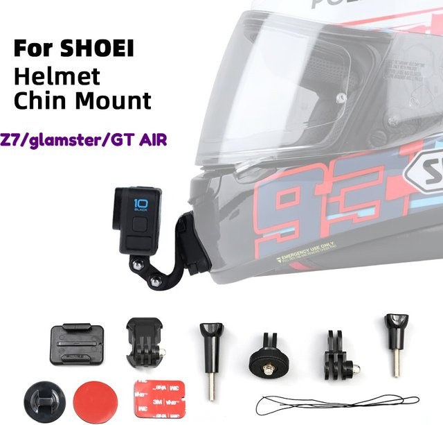 Aluminium Helm-Kinnhalterung für SHOEI Z7, GLAMSTER und GT Air 1 als maßgefertigte GoPro Kamerahalterung in Schwarz - Bild 1