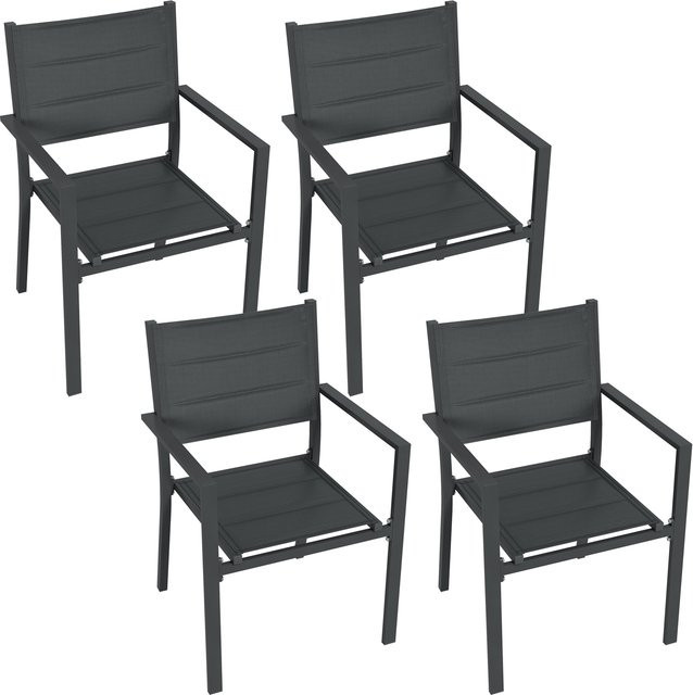 Outsunny 4er Set stapelbare Gartenstühle aus Aluminium und Textilene mit Armlehnen in Grau - Bild 1