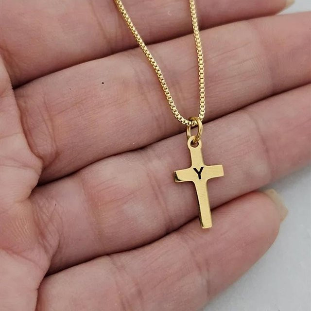 Halskette mit Kreuz Anhänger, vergoldeter Edelstahl, Kinder - Bild 1