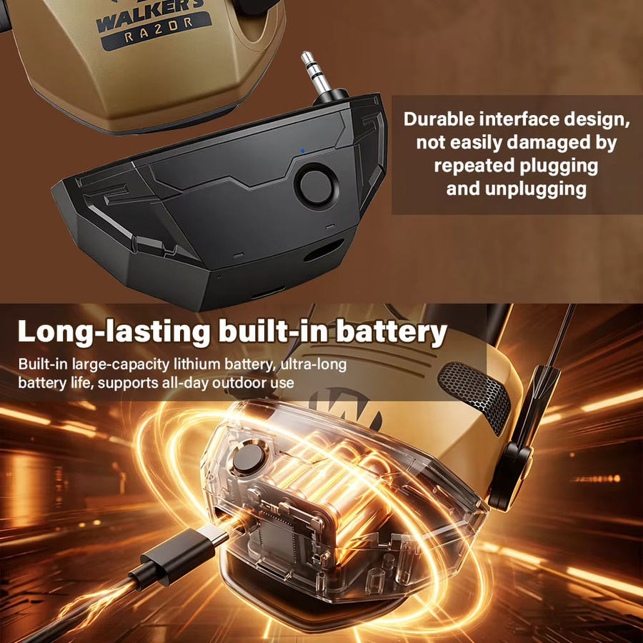 Aktiver taktischer Jagd-Ohrenschützer mit Bluetooth-Adapter und Geräuschunterdrückung, elektronischer Over-Ear-Gehörschutz in Braun - Bild 4