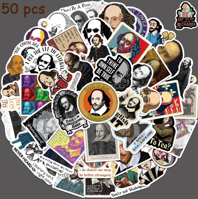 50 Stück Retro Shakespeare Graffiti Aufkleber im Renaissance-Stil, Mehrfarbig, für Tagebuch, Laptop und Kühlschrank - Bild 1
