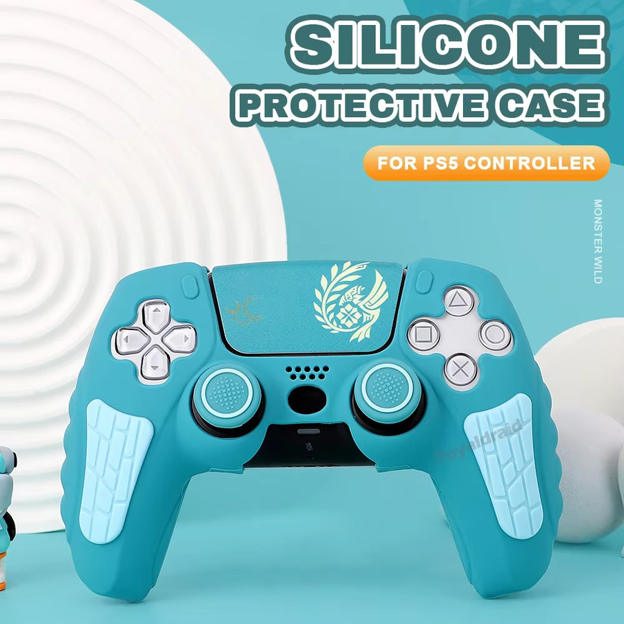 Pogopirate Anti-Rutsch-Silikonhülle für PS5-Controller in Blau und Türkis inklusive Touchpad-Aufkleber - Bild 1