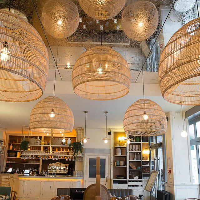 HomeLover Rattan-Hängelampe im Vintage-Stil aus Holz in Braun für Wohnzimmer und Esszimmer - Bild 1