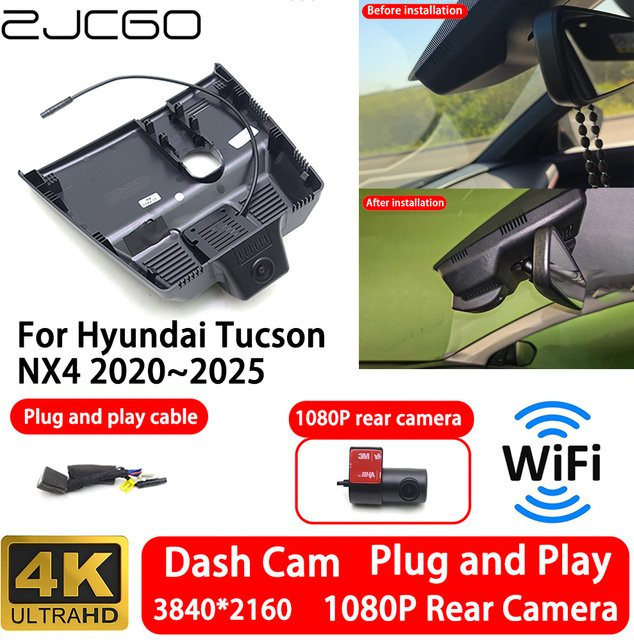 ZJCGO Dashcam Set für Hyundai Tucson NX4 2020-2025 mit Front- und Heckkamera, 4K UHD Videoaufzeichnung, WLAN und Plug-and-Play, Schwarz - Bild 1