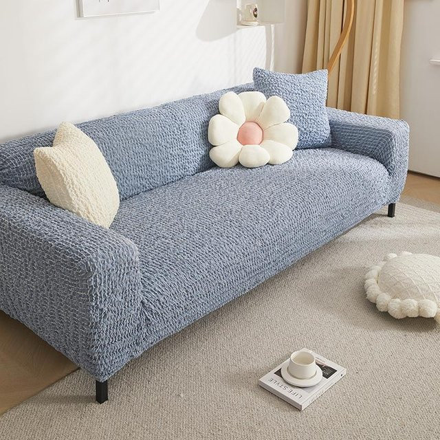 Universal Sofabezug aus Mikrofaser in Blau, elastisch und staubabweisend, Breite: 90-140 cm - Bild 1