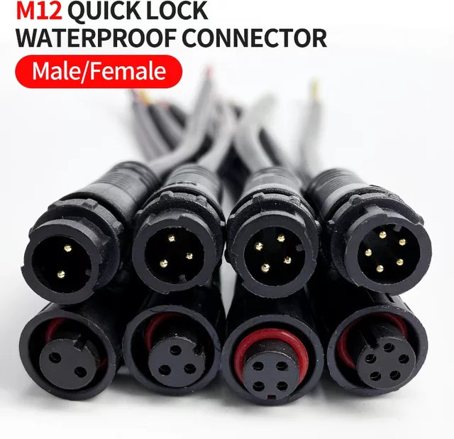 Wasserdichter M12 IP67 Kabelstecker mit Schnellverschluss für LED-Streifen, schwarz, Länge: 20 cm - Bild 1