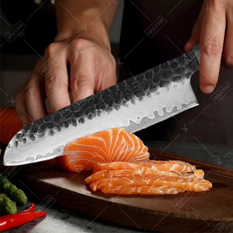 WXCOO Japanisches Kiritsuke-Messer aus Damaszenerstahl mit Holzgriff als professionelles Fleischmesser und Fischfiletiermesser - Bild 2