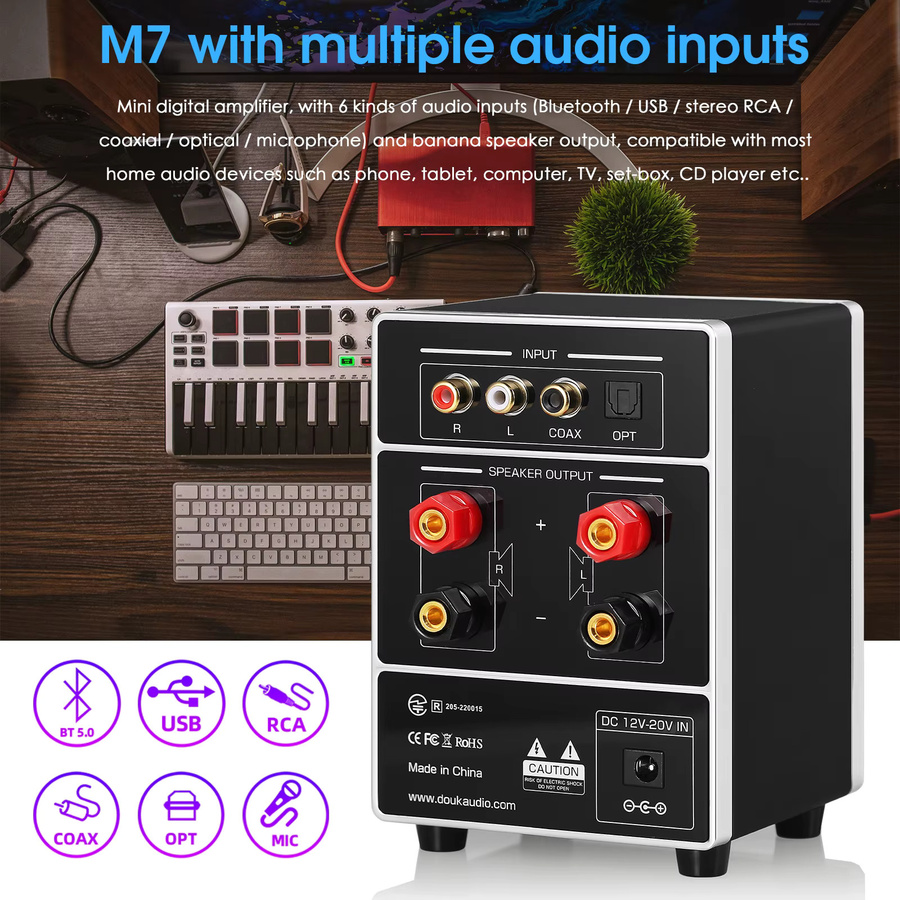 Nobsoudn M7 HiFi Bluetooth Karaoke Verstärker in Schwarz mit optischem Anschluss und USB Player - Bild 5