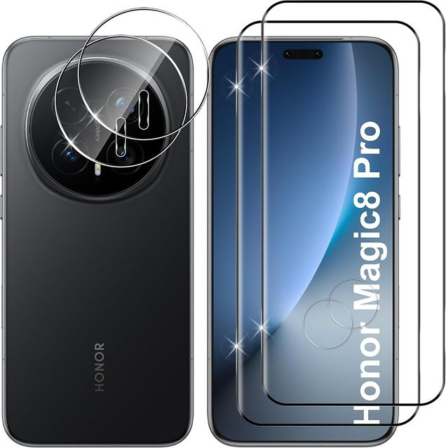 Honor Magic 8 Pro Displayschutzfolie aus 3D 9H gehärtetem Glas mit Kameraobjektivschutz, transparent - Bild 1