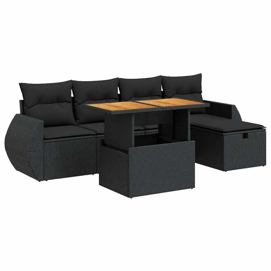 vidaXL 6-teilige Garten-Sofagarnitur in L-Form mit Kissen und Polyrattan in Schwarz - Bild 2