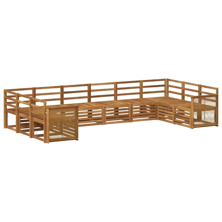 vidaXL Ecksofa Set aus Massivholz Akazie in Natur Braun, 7-teilige L-Form Polsterlandschaft mit Kissen - Bild 2