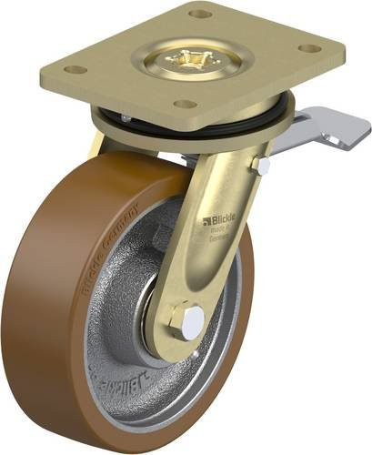 Blickle Lenkrolle LS-GB 160K-ST mit Feststeller in Silber und Braun, Rad-Durchmesser: 160 mm, Tragfähigkeit: 800 kg - Bild 1