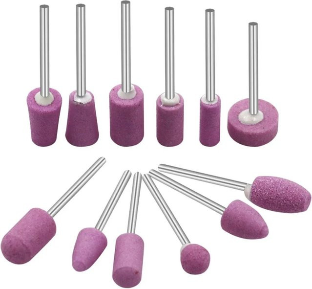 LGFU 12er Set Schleifpolier-Schleifköpfe mit 2,3 mm Schaft, Schleifstein-Radköpfe für Drehwerkzeuge und Mini-Nagelbohrer-Set - Bild 1