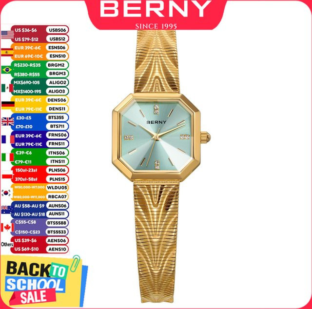BERNY Armbanduhr, Quarz, Edelstahl, Gold, Blau, Damen, eckig - Bild 1