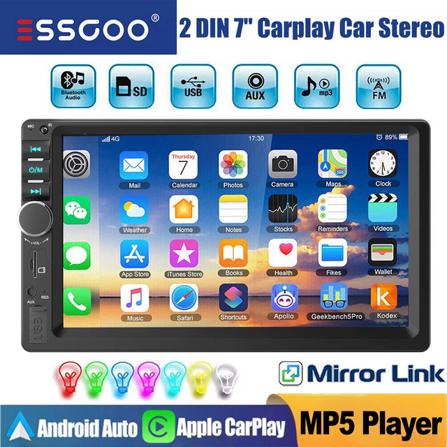 ESSGOO 7-Zoll Doppel-DIN Universelles Autoradio mit Carplay, Android Auto, Bluetooth, USB und AUX in Schwarz - Bild 1