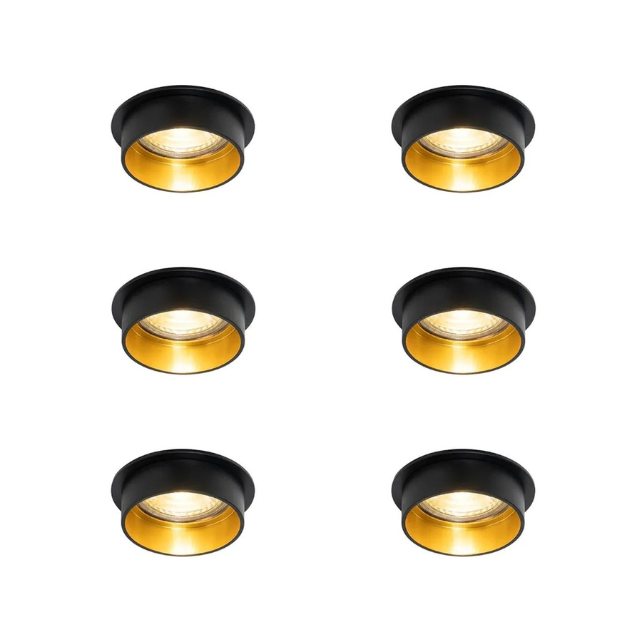 QAZQA Set mit 6 modernen runden Einbau-Spots in Schwarz mit goldener Innenseite - Bild 2