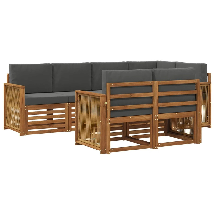 vidaXL Ecksofa Set aus Akazienholz mit Kissen in Anthrazit und Natur - Bild 2