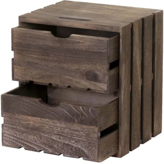 MCW Kommode C62 aus Paulowniaholz mit 2 Schubladen in Braun im Shabby-Look Vintage, B/T/H: 36 x 32 x 26 cm - Bild 2