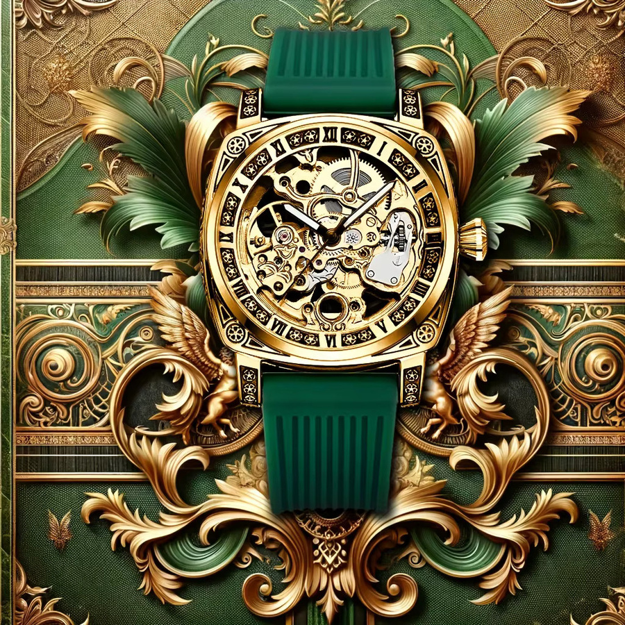 CAROTIF Herrenuhr, Automatik, Analoguhr, Gold, Silikon, Grün, Herren - Bild 3