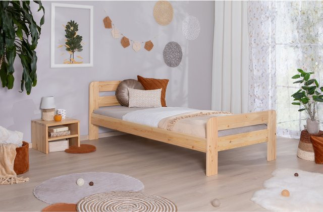 TiCAA Einzelbett Bert aus Massivholz Kiefer in Natur Braun im skandinavischen Design - Bild 1