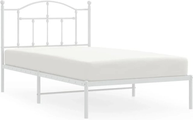 vidaXL Bettgestell aus Metall mit Kopfteil in Weiß, klassisches Design, B/T: 100 x 190 cm - Bild 1