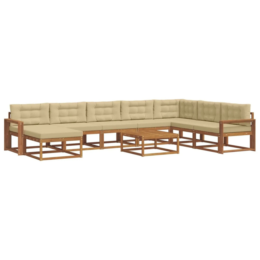 vidaXL Outdoor-Sofagarnitur aus Akazienholz mit 9-teiligem Set und Kissen in Natur und Beige - Bild 2