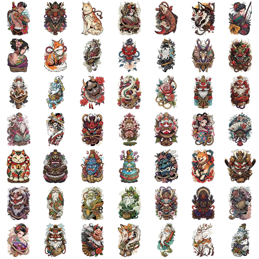 50 oder 100 Stück transparente japanische Tattoo-Kunstaufkleber aus wasserfestem PET für Scrapbooking, Gitarren und Laptop-Dekoration in Multicolour - Bild 2