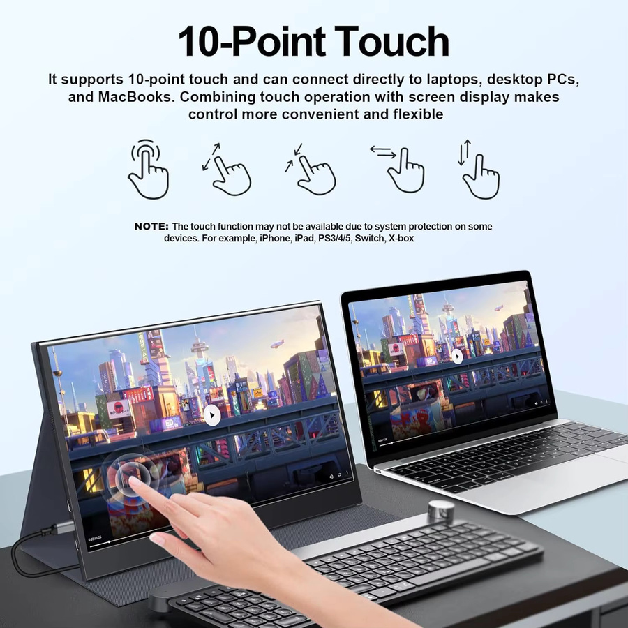 UPERFECT Tragbarer Monitor 15,6 Zoll Full HD IPS Touchscreen Schwarz mit HDMI und USB-C - Bild 2