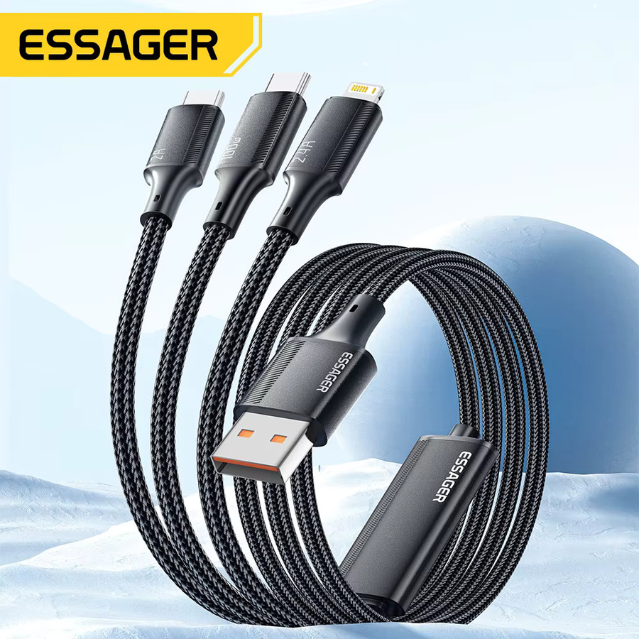 Essager 3-in-1 USB-C auf USB-C und Lightning Schnellladekabel mit PD 100 W Datenübertragung in Schwarz - Bild 2