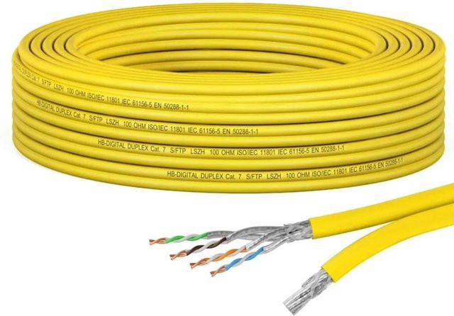 hb-digital CAT 7 Duplex Ethernet LAN Kabel S/FTP AWG23 1000 MHz Gelb 10m - Bild 1