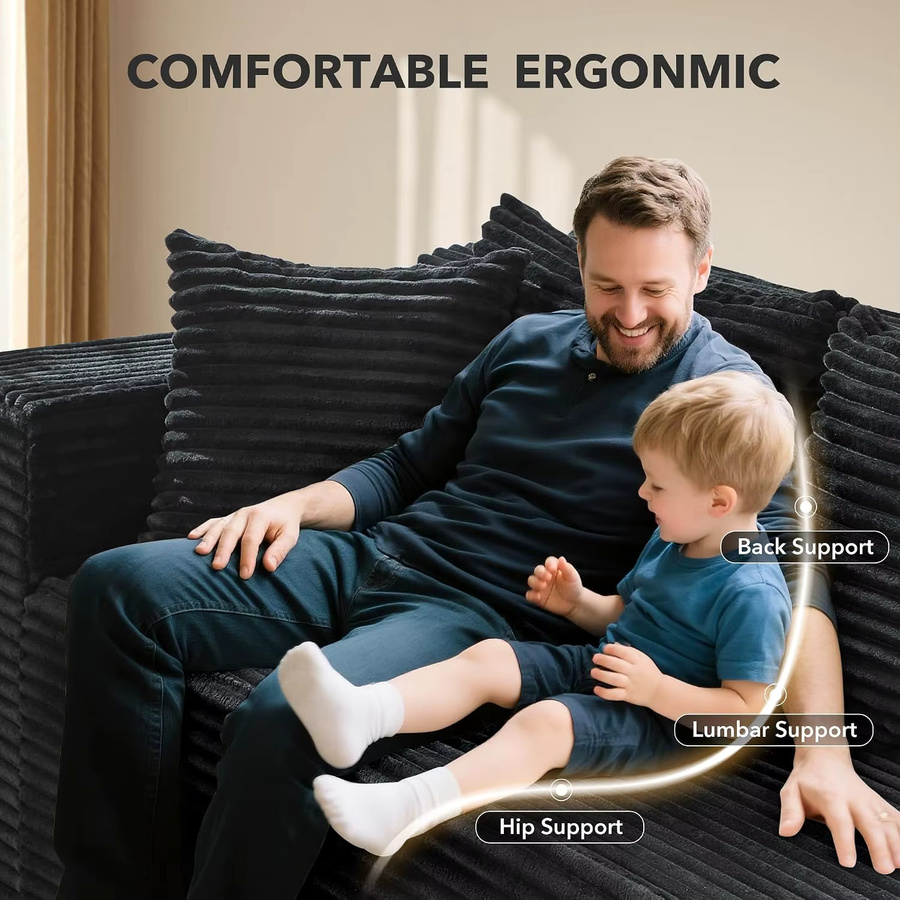 Garvee L-förmiges modulares Ecksofa in Schwarz mit weichem Cord-Bezug und breiter Sitzfläche für dein Wohnzimmer - Bild 7