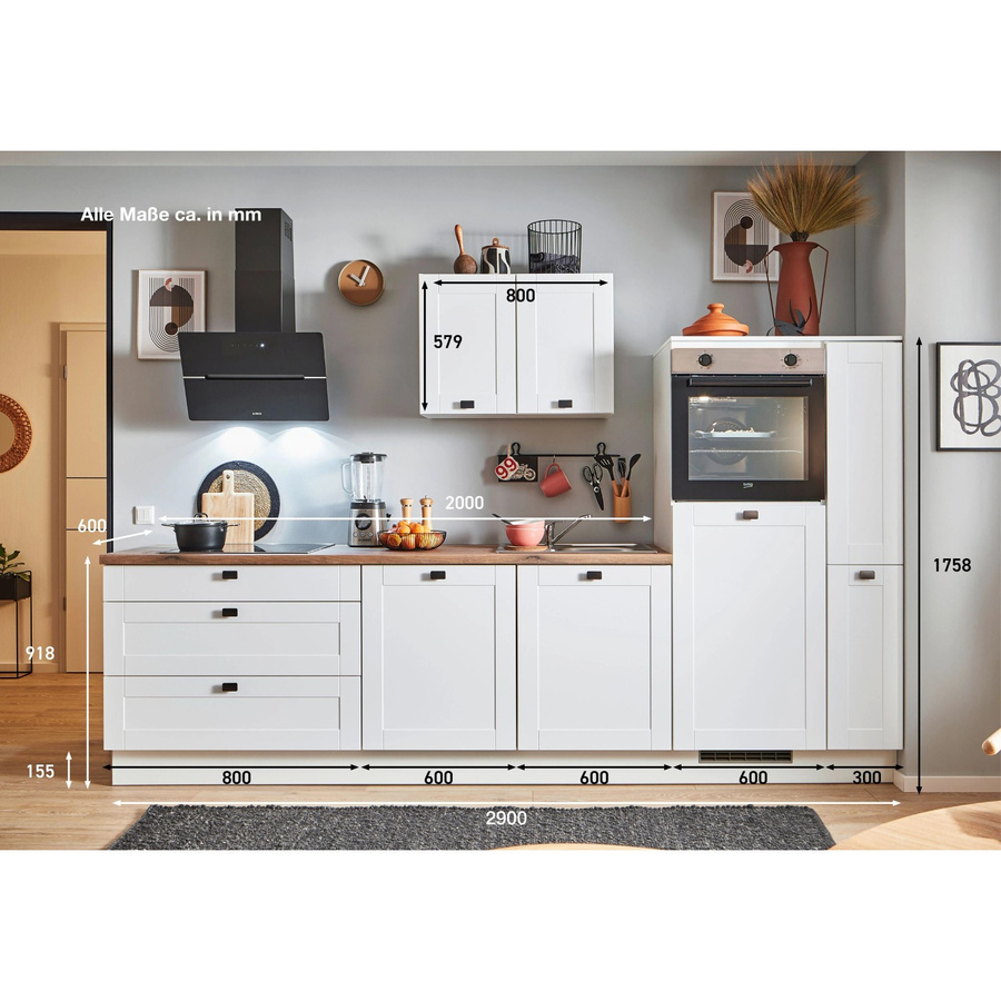 PINO Küchenzeile Weiß Matt mit 1 Geräteschrank und 1 Apothekerschrank, Breite: 290 cm - Bild 2
