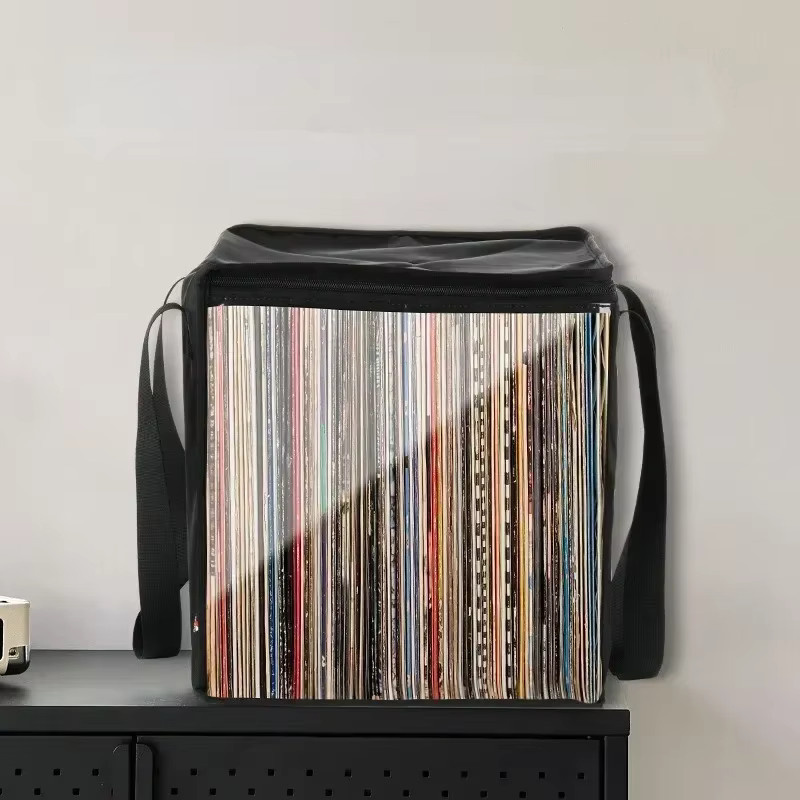 PXSW Aufbewahrungskoffer für 12-Zoll-Vinylalben, staubdichte Reise-Aufbewahrungstasche mit Deckelgriffen, Schwarz - Bild 3