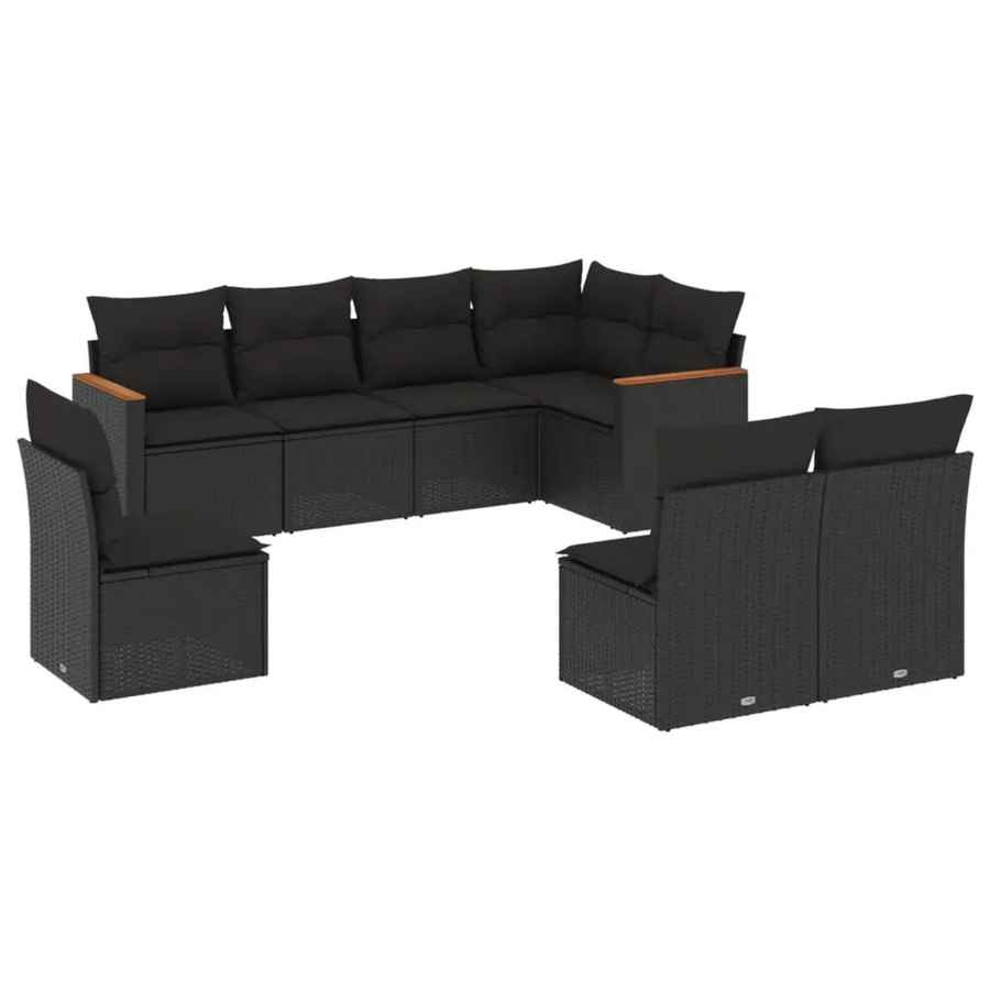 vidaXL 8-teilige Garten-Sofagarnitur aus Poly-Rattan in Schwarz mit Kissen und Stauraum - Bild 2