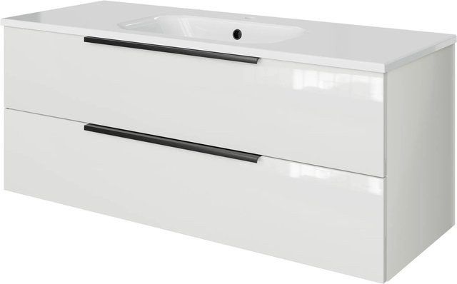 Pelipal Badmöbel-Set Quantum 07 in Weiß Glanz mit Mineralmarmor-Waschtisch und Waschtischunterschrank, Breite: 121 cm, Tiefe: 46 cm, Höhe: 48 cm - Bild 1