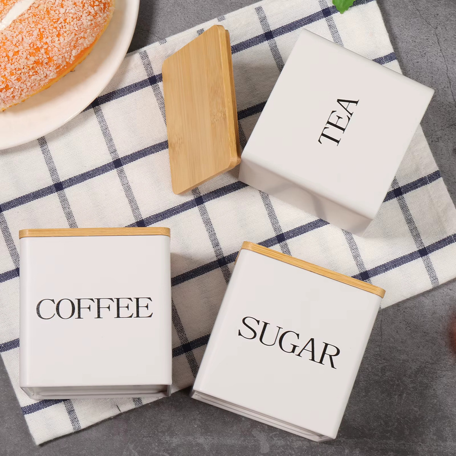 Willstar 3er Set Vakuum Versiegelte Vorratsgläser aus Glas und Metall für Kaffee, Tee und Zucker in Schwarz und Weiß - Bild 2