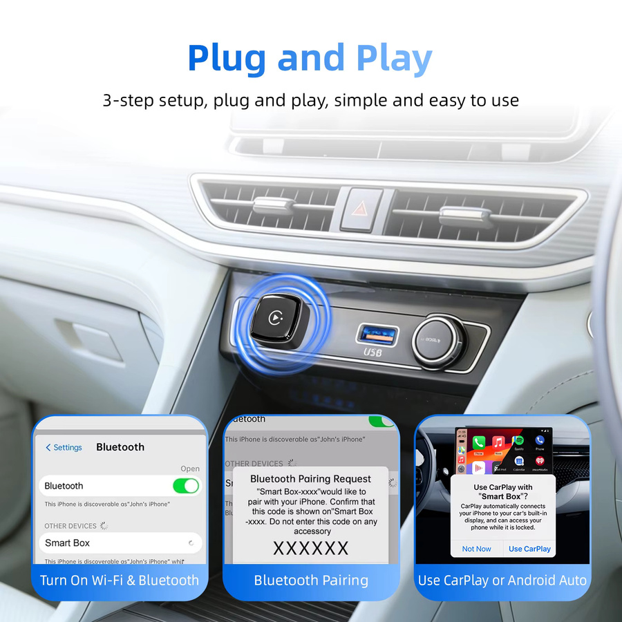 Ezonetronics Wireless CarPlay und Android Auto Adapter 2 in 1 für USB-C Fahrzeuge, Schwarz - Bild 3