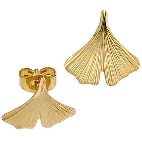 Colfem Ohrstecker Ginko, 375 Gelbgold, mattiert, Unisex - Bild 1
