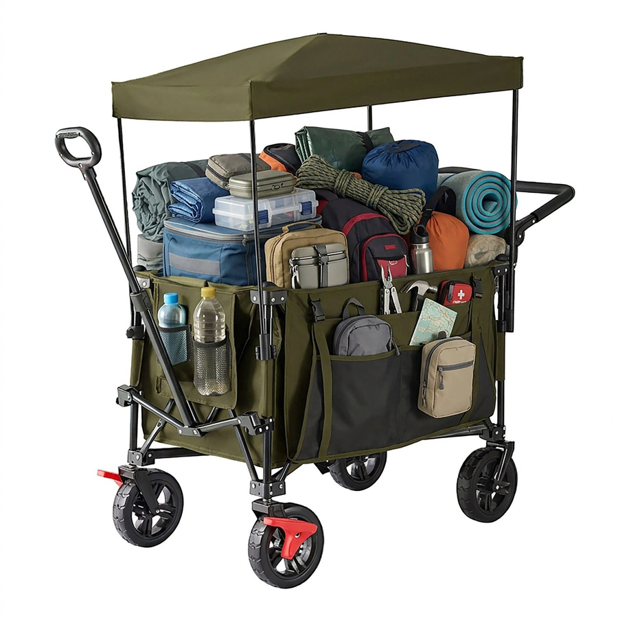 Relaxdays Bollerwagen aus Polyester in Grün, faltbar mit Dach, B/T/H: 131 x 54 x 97 cm - Bild 2