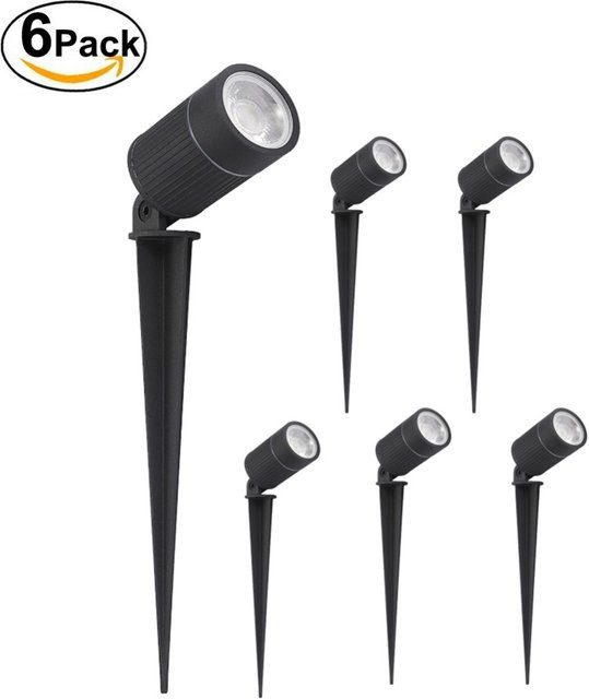 QACA 6er Set LED-Landschafts-Spike-Leuchten aus Aluminium in Schwarz für Garten und Außenbereich, IP67 wasserdicht, Spotbeleuchtung für Rasen und Wege - Bild 1