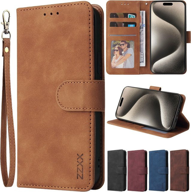 ZZXX Leder-Brieftasche mit Kartensteckplatz und Magnetverschluss als Handyhülle für iPhone Modelle in Schwarz oder Braun - Bild 1